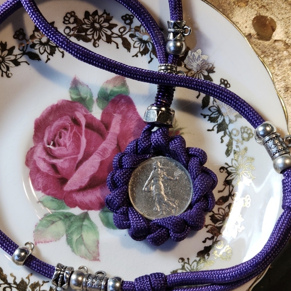 Lg,Elegant, One -Of-A-Kind, Light Purple Paracord Necklace with Silver Accents